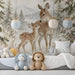Snowy forest scene wallpaper used as an accent in a quiet bedroom