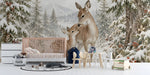 Winter deer forest mural installed on a feature wall in a cozy nursery with soft lighting