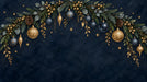 A dark midnight blue mural featuring a decorative Christmas garland with gold baubles, pinecones, and stars.
