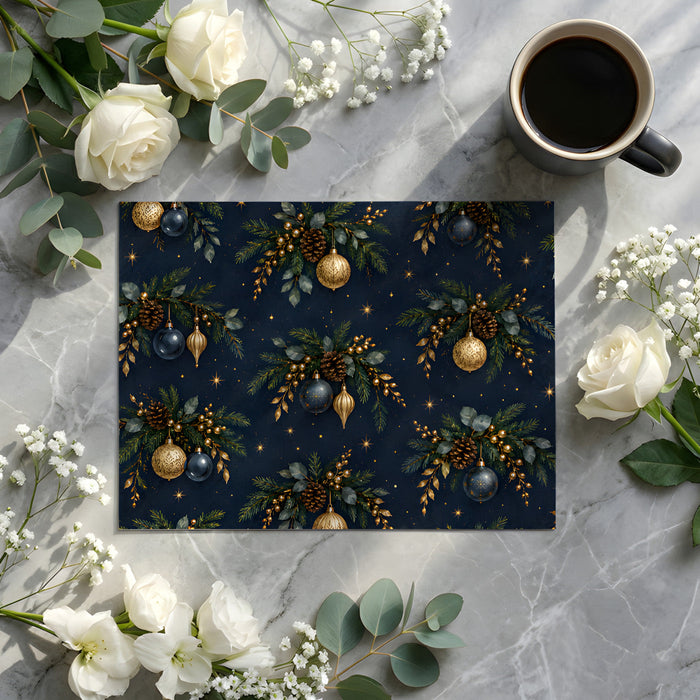 Living room featuring festive navy and gold pinecone wall mural