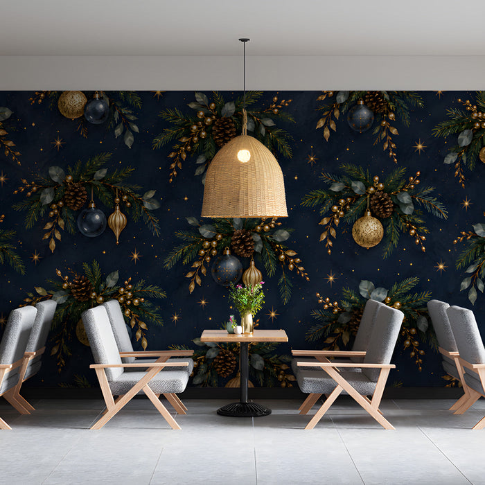 Restaurant with sophisticated dark winter garland wall mural
