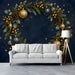 A sophisticated entryway decorated with a luxury holiday wreath mural, creating a welcoming and elegant seasonal display.
