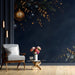 Study wall featuring a dark navy festive garland mural as a luxurious holiday backdrop