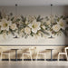 A refined bar space with the winter garland mural installed on a feature wall above a minimalist desk.