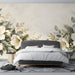 Elegant sage and white floral mural in a bright bedroom