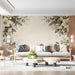 Living room wall decor with winter pine and hellebore botanical illustration