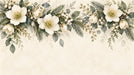 Floral wallpaper pattern featuring white hellebore flowers, sage green leaves, and winter berries on a soft cream background.