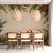 Dining room with traditional winter foliage wallpaper mural providing an elegant, classic decorative accent.