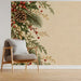 Entryway study styled in front of a seasonal pine and berry nature mural
