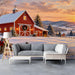 Living room featuring a peaceful snowy countryside mural to provide a quiet, scenic backdrop.