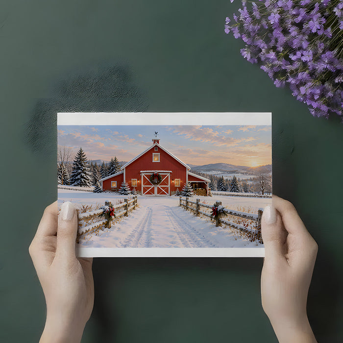 A festive entryway decorated with a winter forest wall mural, creating a welcoming holiday atmosphere for guests.