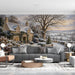 Scenic winter countryside mural in a bright living room space with a warm minimalist aesthetic