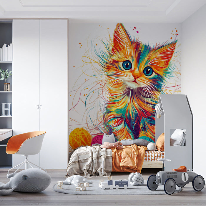 Colorful Kitten Mural Wallpaper