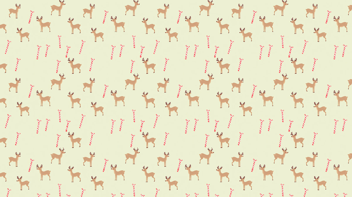 Scattered Reindeer and Candy Cane Pattern Wallpaper | Minimalist Christmas, Pastel Cream Background