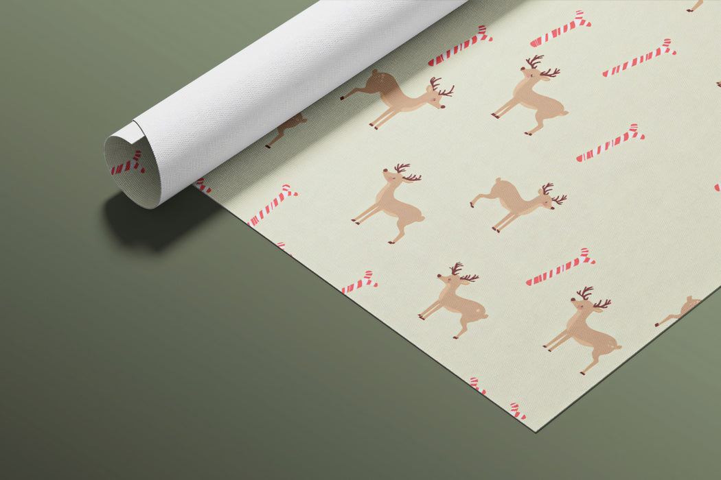 Scattered Reindeer and Candy Cane Pattern Wallpaper | Minimalist Christmas, Pastel Cream Background