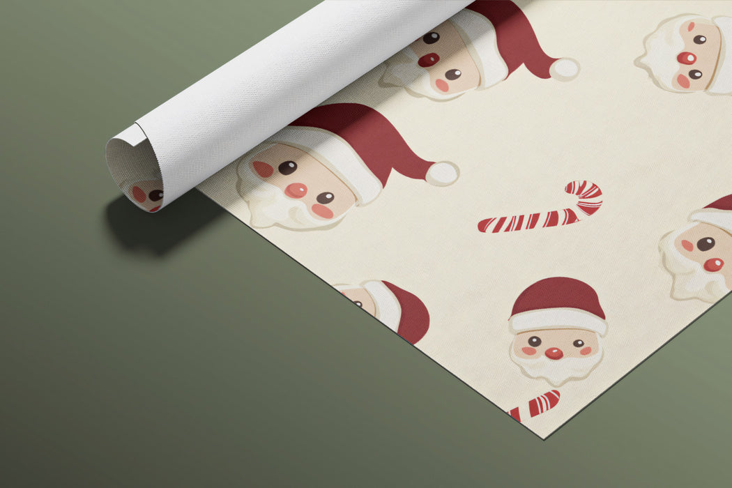 Floating Santa Head and Candy Cane Pattern Wallpaper | Cute Christmas Faces, Cream Background, Large Scale