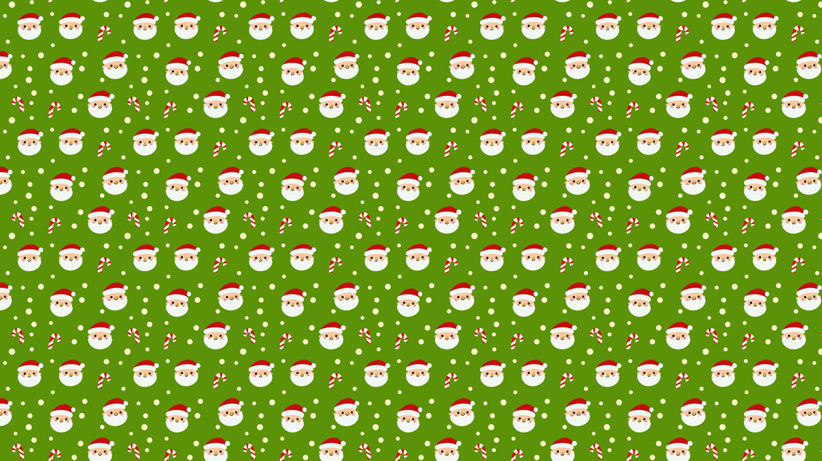 Tightly Packed Santa Head Dot Pattern Wallpaper | Classic Christmas Green, Repeating Grid, Festive