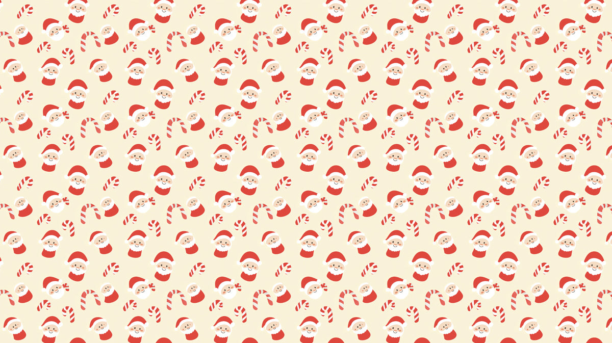 Small-Scale Santa and Candy Cane Diagonal Pattern Wallpaper | Minimalist, Cream Background, Subtle Christmas
