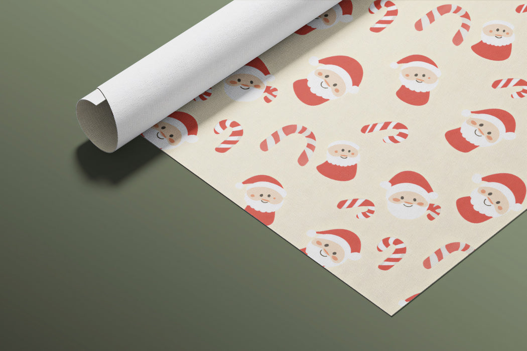 Small-Scale Santa and Candy Cane Diagonal Pattern Wallpaper | Minimalist, Cream Background, Subtle Christmas