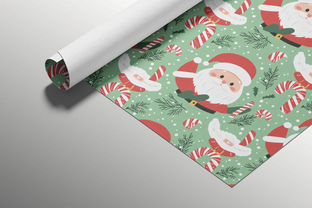 Full-Body Santa and Candy Stripe Pattern Wallpaper | Vibrant Green Background, High Density, Traditional