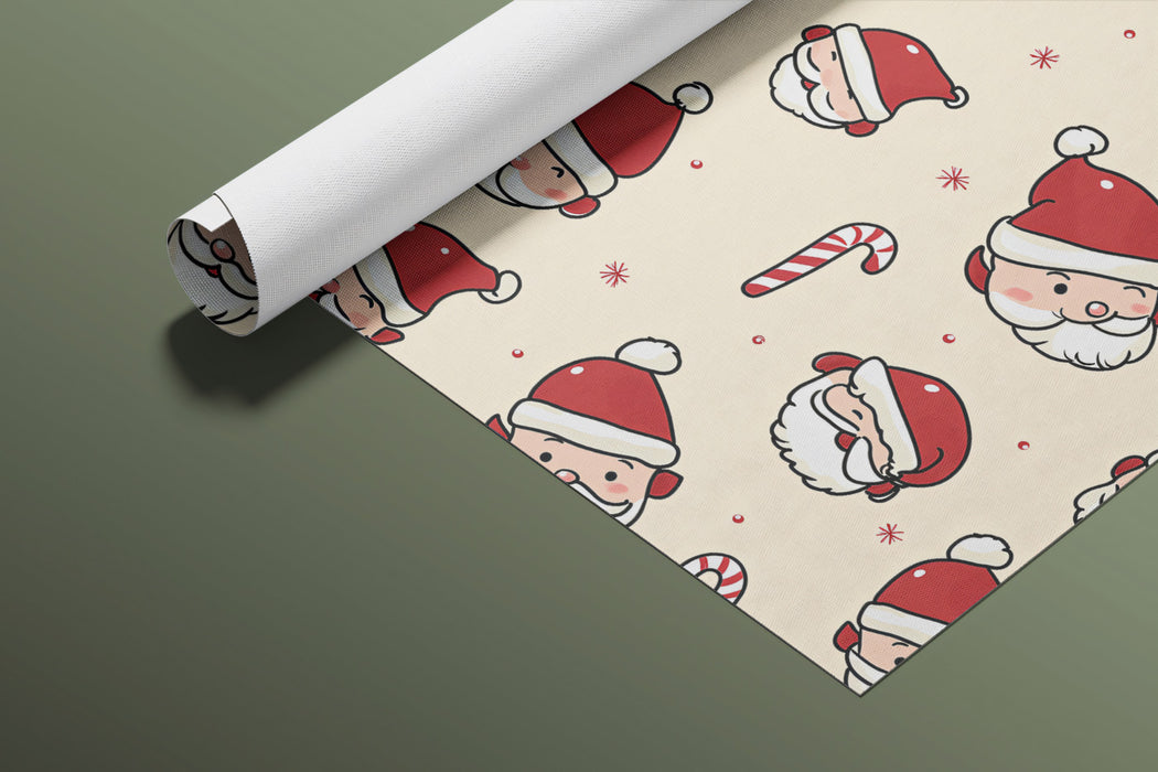 Dense Santa Head and Candy Cane Repeat Wallpaper | Hand-Drawn Style, Warm Cream Background, Bold Lines