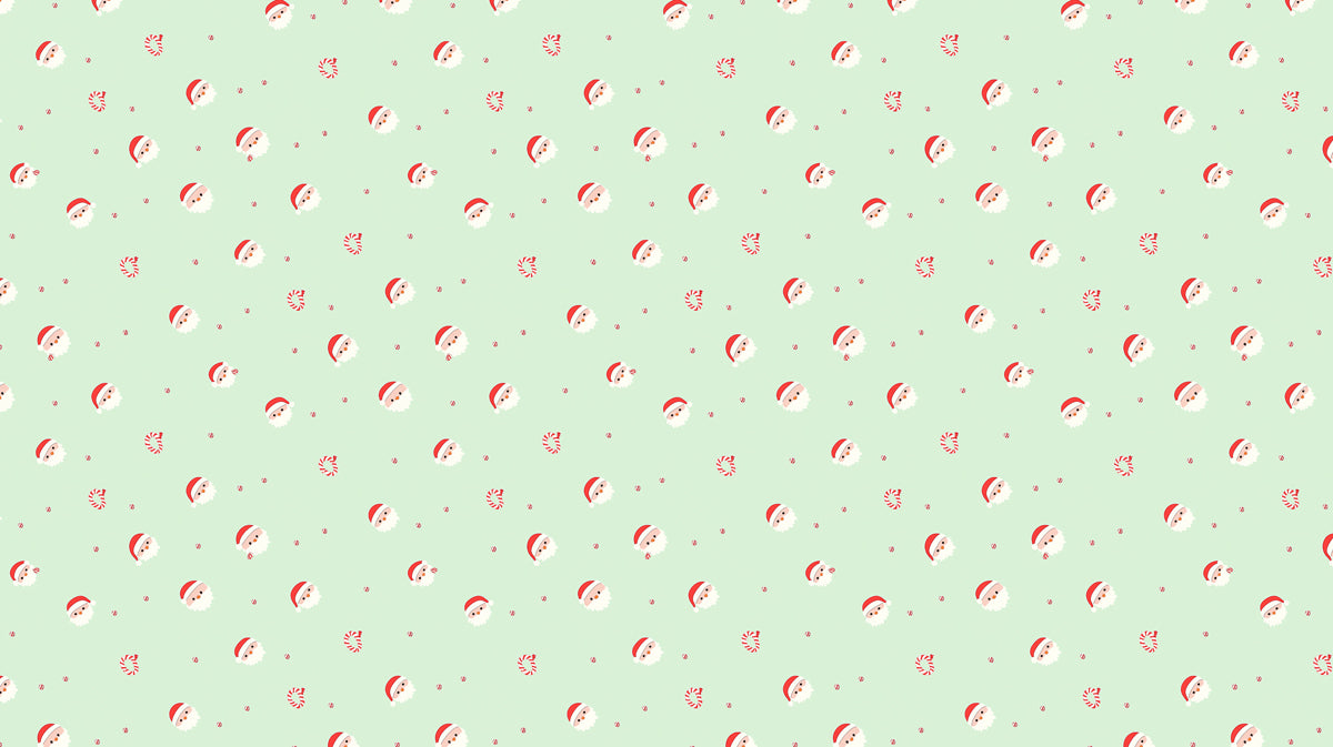 Minimalist Santa Head and Candy Swirl Pattern Wallpaper | Soft Mint Green Background, Delicate Design