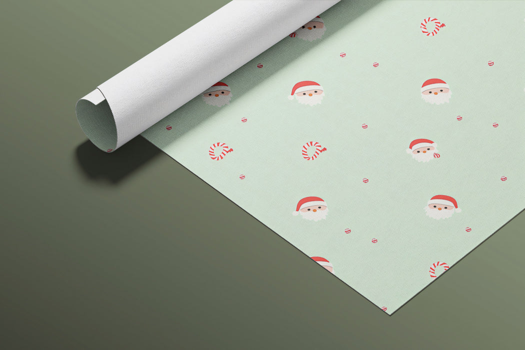 Minimalist Santa Head and Candy Swirl Pattern Wallpaper | Soft Mint Green Background, Delicate Design