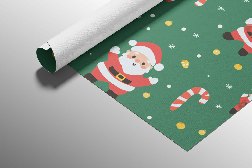 Cartoon Santa and Candy Cane Scatter Pattern Wallpaper | Emerald Green Background, Playful, Multi-Scale