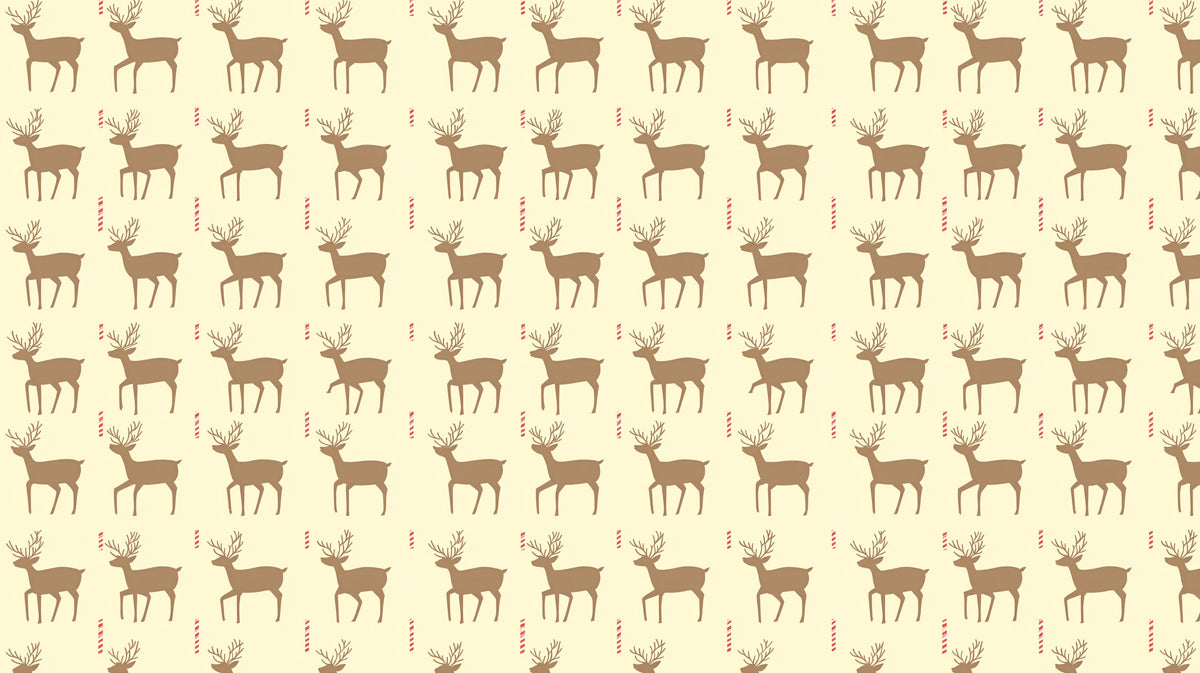 Bold Reindeer and Candy Cane Grid Wallpaper | Uniform Repeat, Warm Cream Background, Clear Line Art