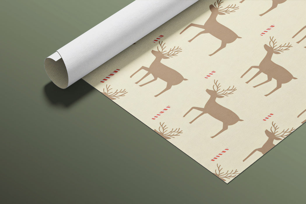 Bold Reindeer and Candy Cane Grid Wallpaper | Uniform Repeat, Warm Cream Background, Clear Line Art