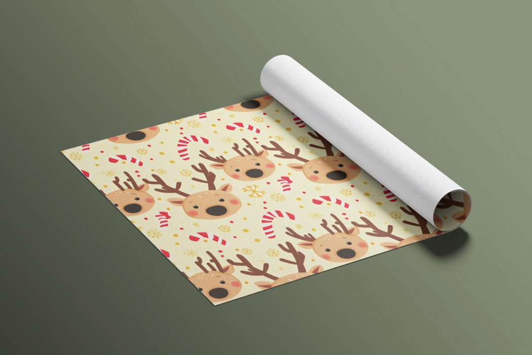Cute Reindeer Head and Snowflake Pattern Wallpaper | Cheerful Christmas Faces, Yellow Background, Playful