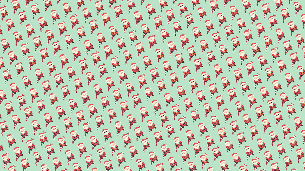 Dense Mini Santa and Candy Cane Pattern Wallpaper | High-Density Repeat, Diagonal Flow, Soft Mint