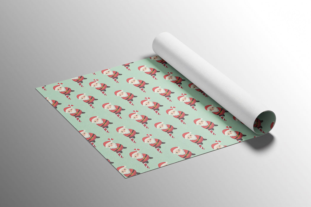 Dense Mini Santa and Candy Cane Pattern Wallpaper | High-Density Repeat, Diagonal Flow, Soft Mint