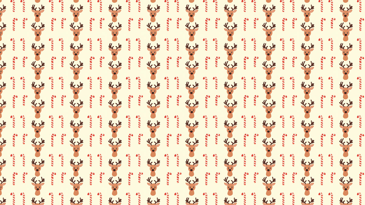 Tightly Packed Reindeer and Candy Cane Grid Wallpaper | Warm Cream Background, Neutral-Toned Motif, Playful