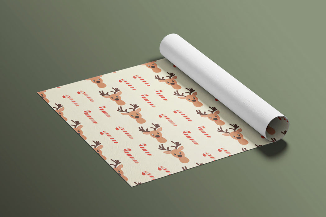 Tightly Packed Reindeer and Candy Cane Grid Wallpaper | Warm Cream Background, Neutral-Toned Motif, Playful