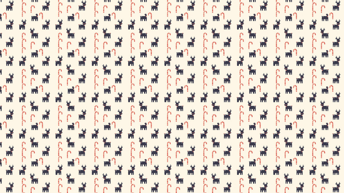Pixelated Reindeer and Candy Cane Pattern Wallpaper | 8-Bit Retro Christmas, High Contrast, Modern
