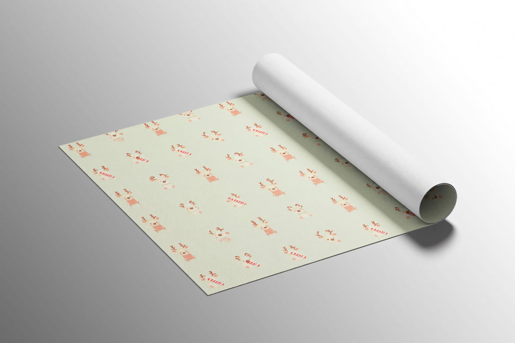 Micro Reindeer and Candy Cane Pattern Wallpaper | Ultra-Fine Repeat, Pastel Green Background, Subtle