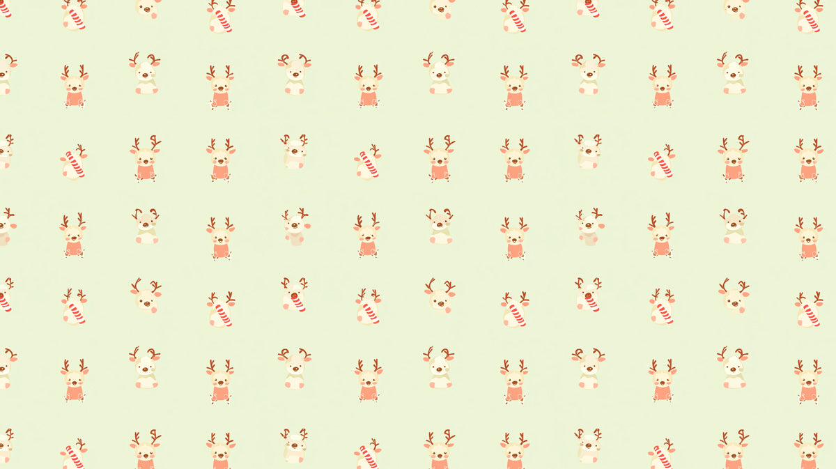 Pastel Reindeer and Candy Cane Scatter Wallpaper | Soft Green Background, Delicate and Playful Motif