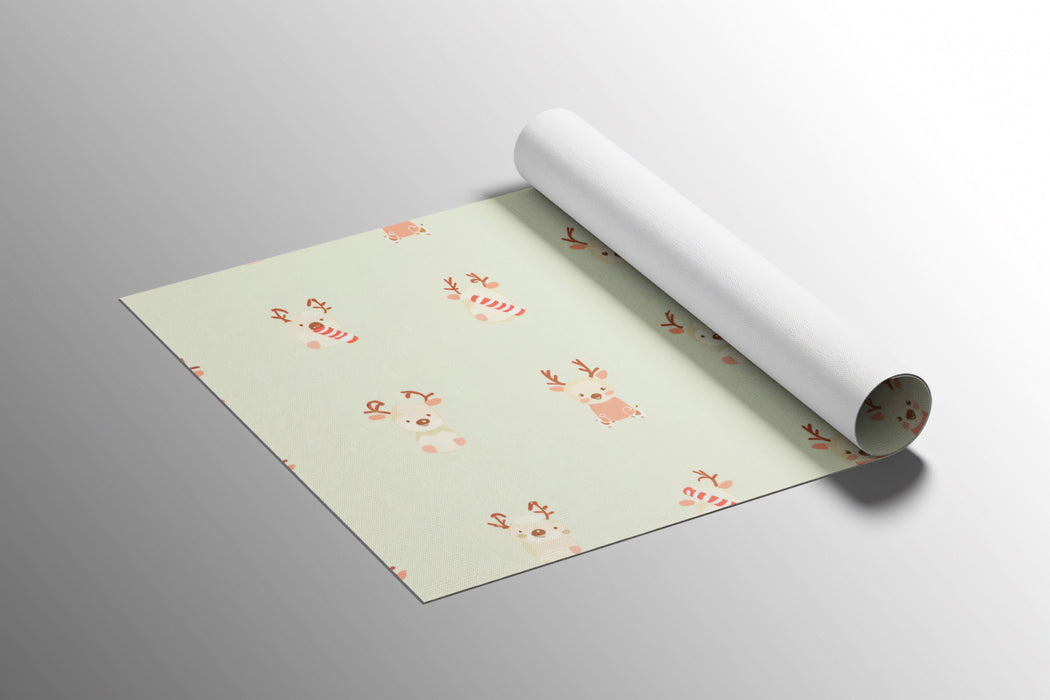 Pastel Reindeer and Candy Cane Scatter Wallpaper | Soft Green Background, Delicate and Playful Motif