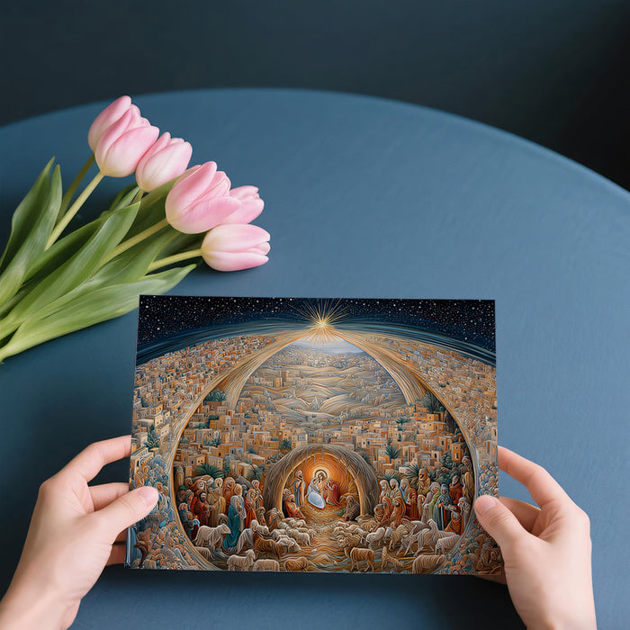 Panoramic Nativity Mural Wallpaper | Curving Composition, Grand Scale, Highly Detailed Town