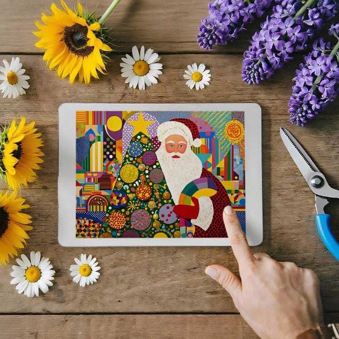 Pop Art Santa and Cityscape Mural Wallpaper | Maximalist Color Blocks, New York Style, Graphic Christmas