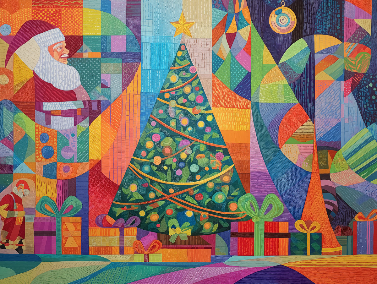Textured Geometric Christmas Tableau Mural Wallpaper | Kaleidoscope of Color, Patterned Abstract Art