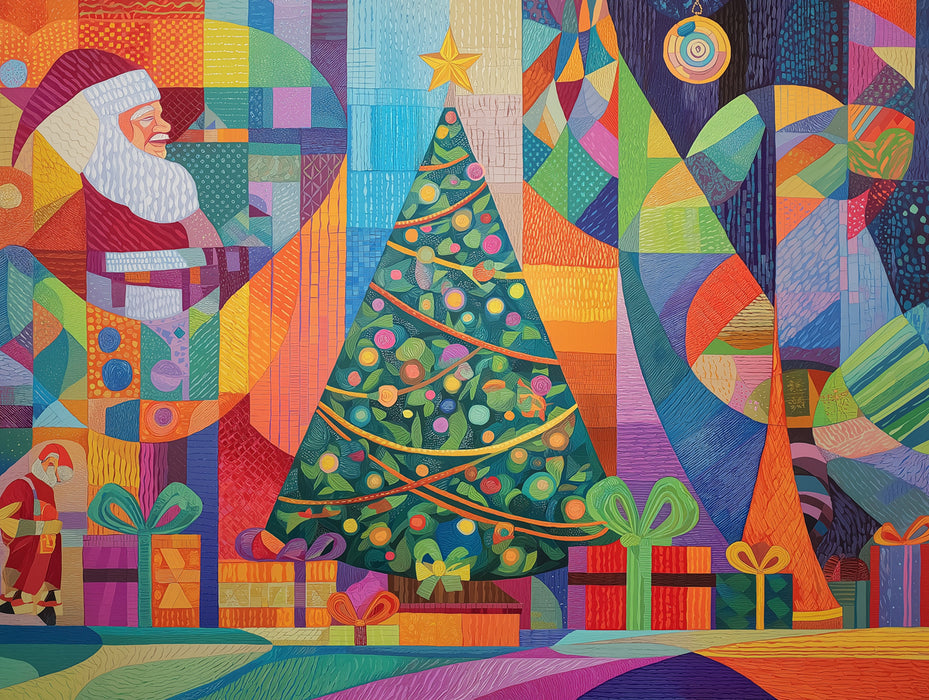 Textured Geometric Christmas Tableau Mural Wallpaper | Kaleidoscope of Color, Patterned Abstract Art