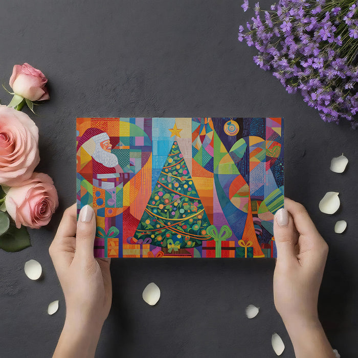 Textured Geometric Christmas Tableau Mural Wallpaper | Kaleidoscope of Color, Patterned Abstract Art