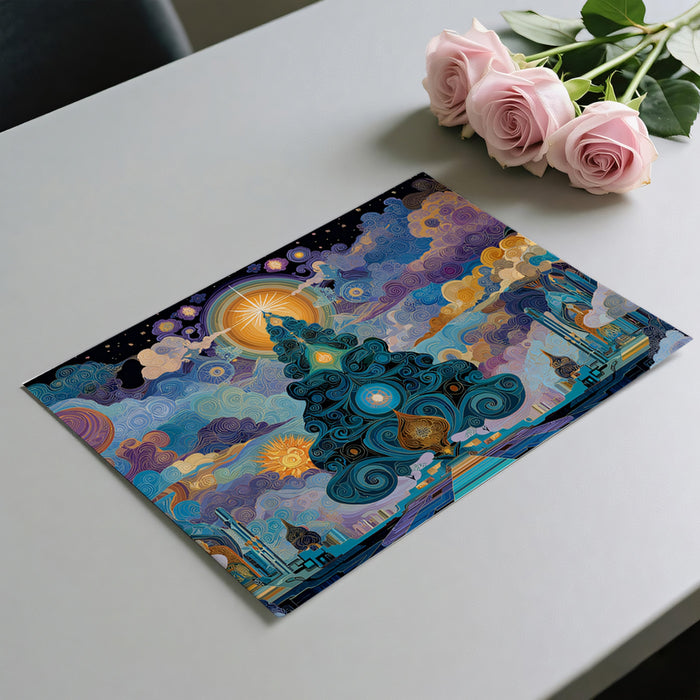 Celestial Mandala Christmas Mural Wallpaper | Stylized Tree, Gold Accents, Deep Blue and Purple Mysticism