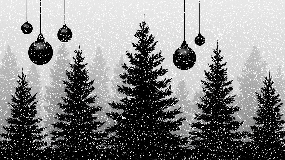 High Contrast Snowy Forest Silhouette Mural Wallpaper | Black and White, Dramatic Winter Landscape