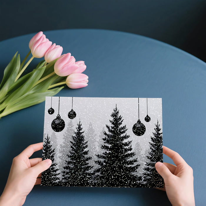 High Contrast Snowy Forest Silhouette Mural Wallpaper | Black and White, Dramatic Winter Landscape