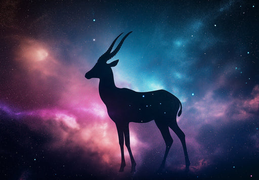 Capricorn - Stellar Goat Mural Wallpaper | Multicolored Cosmic, Black Silhouette