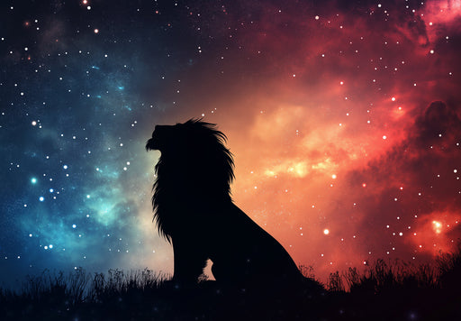Leo - Cosmic Lion Mural Wallpaper | Multicolored Nebula, Black Lion Silhouette
