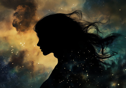 Virgo - Celestial Virgin Mural Wallpaper | Cosmic Clouds, Black Silhouette